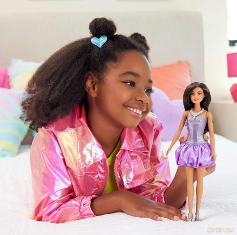 Barbie - Fashion Doll (Brown Hair & Purple Bubble Dress)