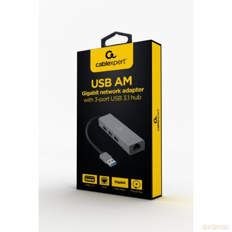 Adapter USB-AM to LAN GbE Hub 3xUSB 3.0