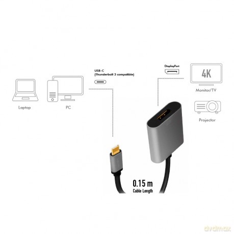 Adapter USB-C do DP/F, 4K/60Hz, Aluminiowy 0.15m