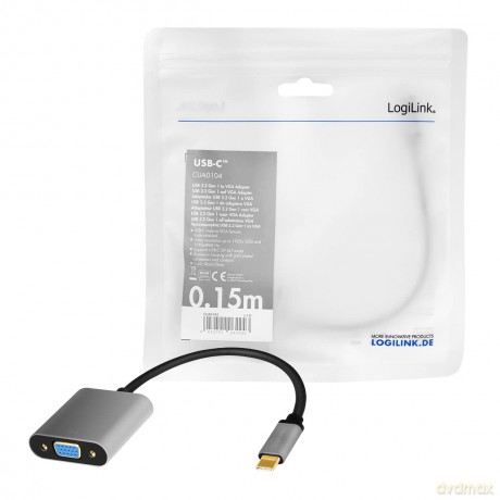 Adapter USB-C do VGA, 1080p, aluminiowy 0.15m