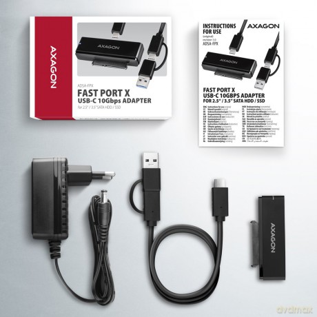ADSA-FPX Adapter USB-C 10Gbps SATA 6G 2.5"/3.5" SSD/HDD FASTPORT X, w tym zasilacz, 60cm USB-C/USB-A kabel