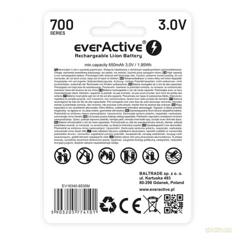 Akumulator 16340 3V Li-ion 700 mAh micro USB