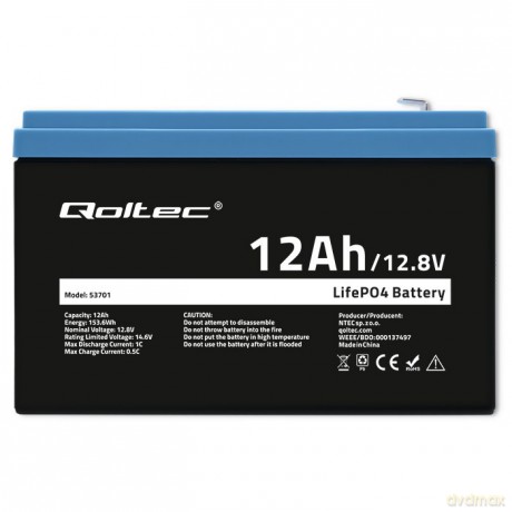 Akumulator LiFePO4 Litowo-Żelazowo-Fosforanowy | 12.8V | 12Ah | 153.6Wh | BMS