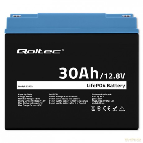 Akumulator LiFePO4 Litowo-Żelazowo-Fosforanowy | 12.8V | 30Ah | 384Wh | BMS