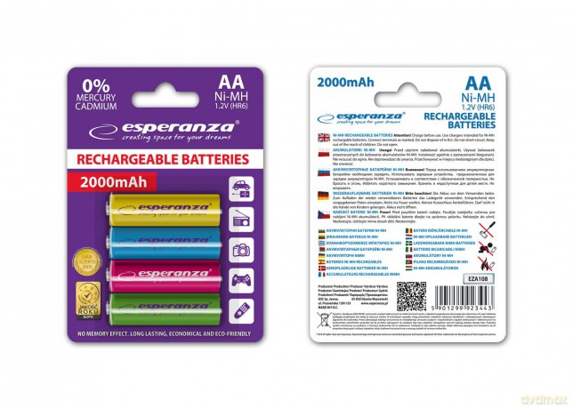 Akumulatory AA 2000mAh 4szt. mix kolorów