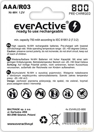 Akumulatory paluszki R03/AAA 800 mAH blister 4 szt.