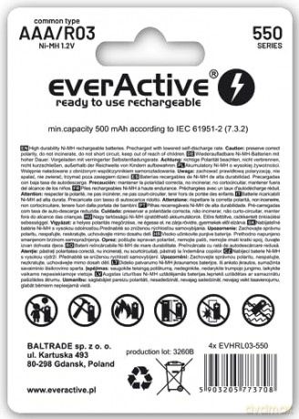 Akumulatory R03/AAA 550 mAH blister 4 szt. Infinity Line technologia ready to use
