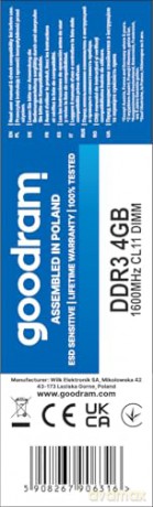 DDR3 4GB/1600 512*8 Single Rank CL11