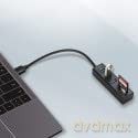 HMA-CR3A Wieloportowy hub 3x USB-A + SD/microSD, USB3.2 Gen 1 hub, metalowy, 20cm USB-A kabel