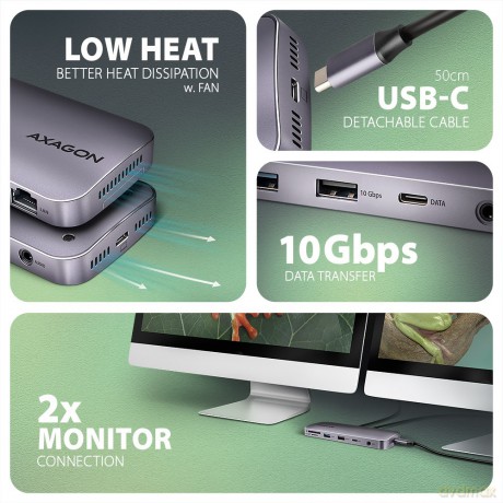 HMC-12GM2 Wieloportowy hub USB 12in1 + M.2 NVMe/SATA pozycja, 10Gbps, 3x USB-A, USB-C, HDMI 4K/60Hz, DP 4K/60Hz, GLAN, SD/microSD, audio, PD 100W, 50c