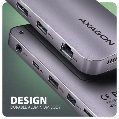 HMC-12GM2 Wieloportowy hub USB 12in1 + M.2 NVMe/SATA pozycja, 10Gbps, 3x USB-A, USB-C, HDMI 4K/60Hz, DP 4K/60Hz, GLAN, SD/microSD, audio, PD 100W, 50c