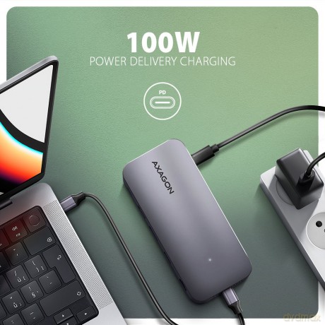 HMC-12GM2 Wieloportowy hub USB 12in1 + M.2 NVMe/SATA pozycja, 10Gbps, 3x USB-A, USB-C, HDMI 4K/60Hz, DP 4K/60Hz, GLAN, SD/microSD, audio, PD 100W, 50c