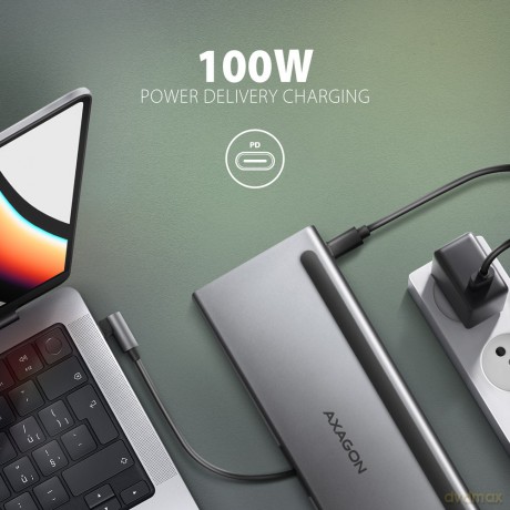 HMC-4KX3 Wieloportowy hub USB 11in1, 5Gbps, 3x USB-A, 2x HDMI 4K/60Hz+ DP 4K/60Hz+ GLAN + SD/microSD + audio, PD 100W, 40cm USB-C kabel