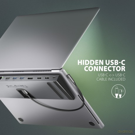 HMC-4KX3 Wieloportowy hub USB 11in1, 5Gbps, 3x USB-A, 2x HDMI 4K/60Hz+ DP 4K/60Hz+ GLAN + SD/microSD + audio, PD 100W, 40cm USB-C kabel