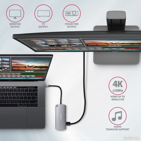 HMC-6M2 Wieloportowy hub USB-C 3.2 Gen 1, slot M.2 SATA + HDMI + GLAN + 2x USB-A + PD 100W