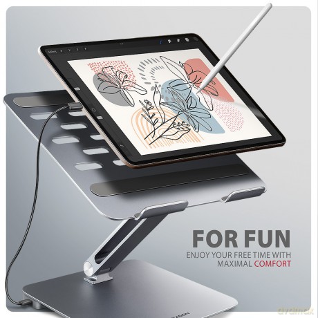 HMC-STND Stojak z wieloportowy hub Aluminiowy 7in1, 5Gbps, do 10"-16" cali laptopów, nastawny, 3x USB-A, HDMI 4K/60Hz, GLAN, PD 100W, 60cm USB-C kabel