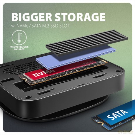 HMC-UFO Wieloportowy hub USB 9in1, 10Gbps, 2x USB-A, HDMI 4K/60Hz, M.2 NVMe/SATA, audio, PD 100W, SD/microSD, GLAN, 65cm USB-C kabel