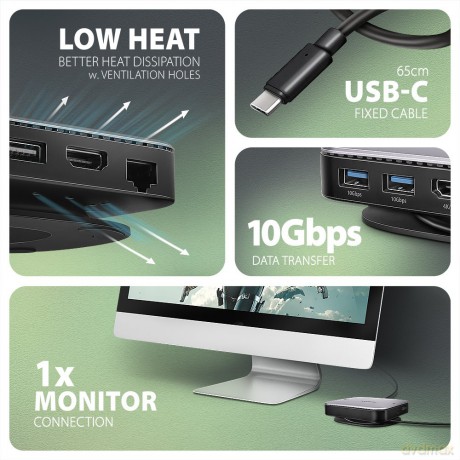 HMC-UFO Wieloportowy hub USB 9in1, 10Gbps, 2x USB-A, HDMI 4K/60Hz, M.2 NVMe/SATA, audio, PD 100W, SD/microSD, GLAN, 65cm USB-C kabel