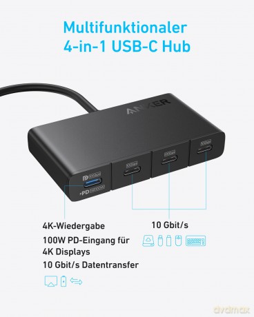 Hub 4w1 10Gbps USB-C Czarny