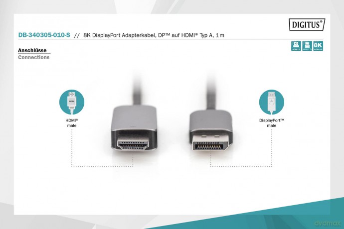 Kabel adapter DisplayPort - HDMI 8K 60Hz DP/HDMI M/M 1m