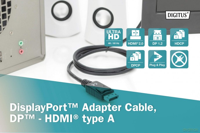 Kabel adapter DisplayPort 1.2 z zatrzaskiem 4K 60Hz UHD Typ DP/HDMI A M/M 1m Czarny