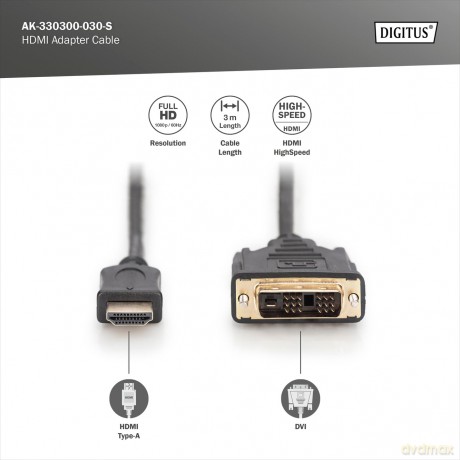 Kabel adapter HDMI Standard 1080p 60Hz FHD Typ HDMI A/DVI-D (18+1) M/M 3m Czarny