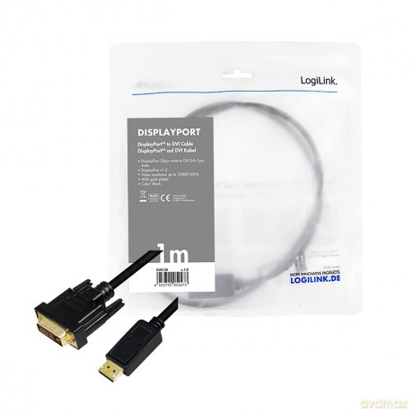 Kabel DisplayPort 1.2 do DVI 24+1, 1m, Czarny