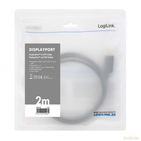 Kabel DisplayPort 1.2 do DVI 2m Czarny