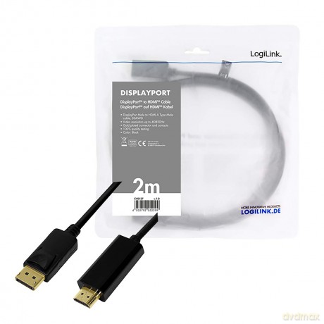 Kabel DisplayPort 1.2 do HDMI 1.4, 2m Czarny