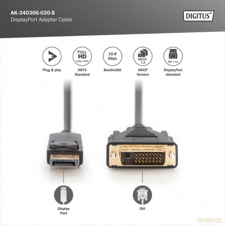 Kabel DisplayPort z zatrzaskiem 1080p 60Hz FHD Typ DP/DVI-D (24+1) M/M 3m