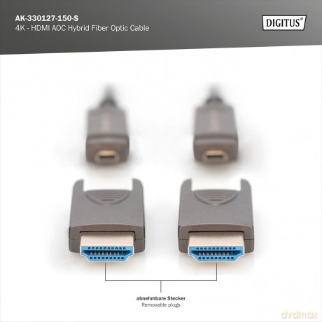 Kabel hybrydowy AOC HDMI 2.0 Premium High Speed Ethernet 4K60Hz UHD HDMI D/A HDMI D/A M/M z odłączanym wtykiem, 15m, Czarny