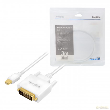 Kabel mini Display port do DVI 3m Biały