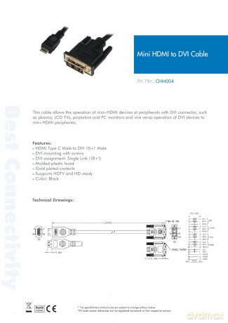 Kabel mini HDMI - DVI-D M/M 2m, Czarny
