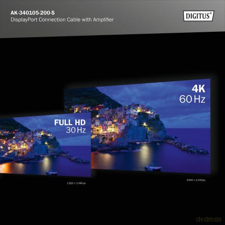 Kabel połączeniowy DisplayPort z zatrzaskami 4K 60Hz UHD Typ DP/DP M/M 20m Czarny