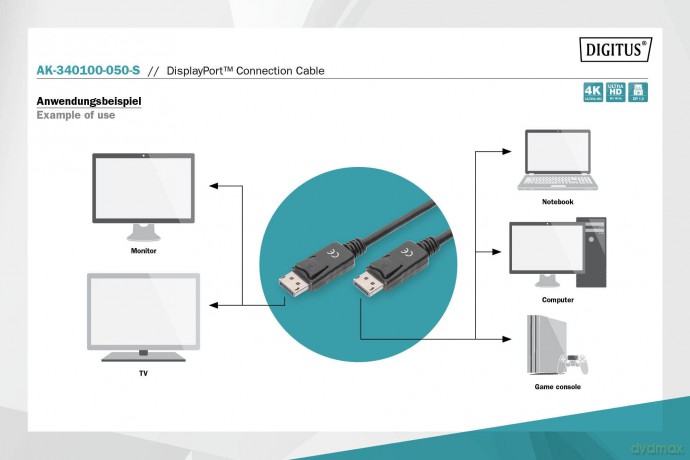 Kabel połączeniowy DisplayPort z zatrzaskami 4K 60Hz UHD Typ DP/DP M/M 5m Czarny