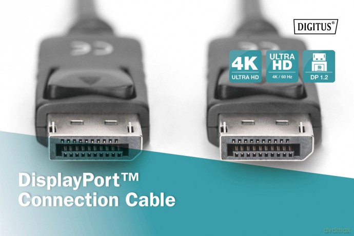 Kabel połączeniowy DisplayPort z zatrzaskami 4K 60Hz UHD Typ DP/DP M/M 5m Czarny