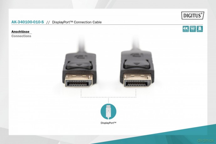 Kabel połączeniowy DisplayPort z zatrzaskami 4K 60Hz UHD Typ DP/DP M/M czarny 1m