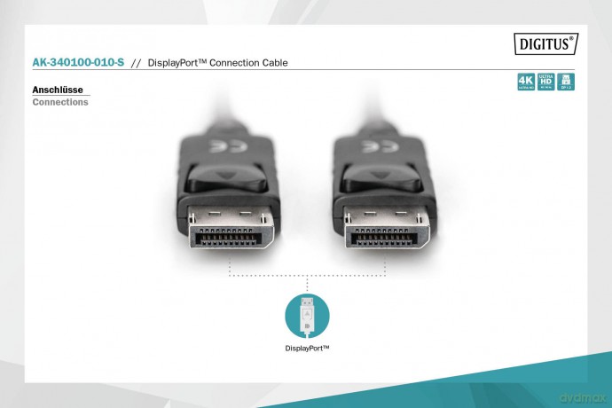 Kabel połączeniowy DisplayPort z zatrzaskami 4K 60Hz UHD Typ DP/DP M/M czarny 1m