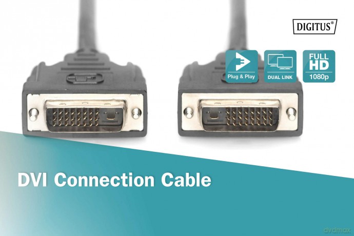 Kabel połączeniowy DVI-D DualLink WQXGA 30Hz Typ DVI-D (24+1)/DVI-D (24+1) M/M 2m Czarny