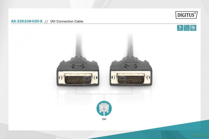 Kabel połączeniowy DVI-D DualLink WQXGA 30Hz Typ DVI-D (24+1)/DVI-D (24+1) M/M 2m Czarny