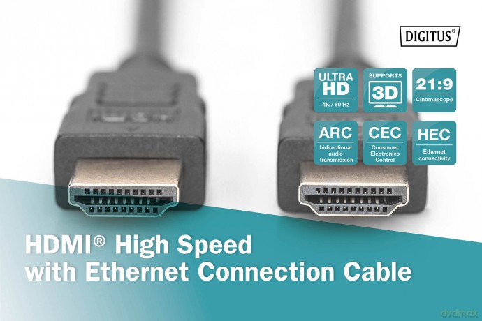 Kabel połączeniowy HDMI HighSpeed z Ethernetem 4K 60Hz UHD Typ HDMI A/HDMI A M/M 1m Czarny