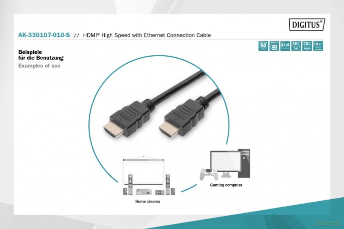 Kabel połączeniowy HDMI HighSpeed z Ethernetem 4K 60Hz UHD Typ HDMI A/HDMI A M/M 1m Czarny