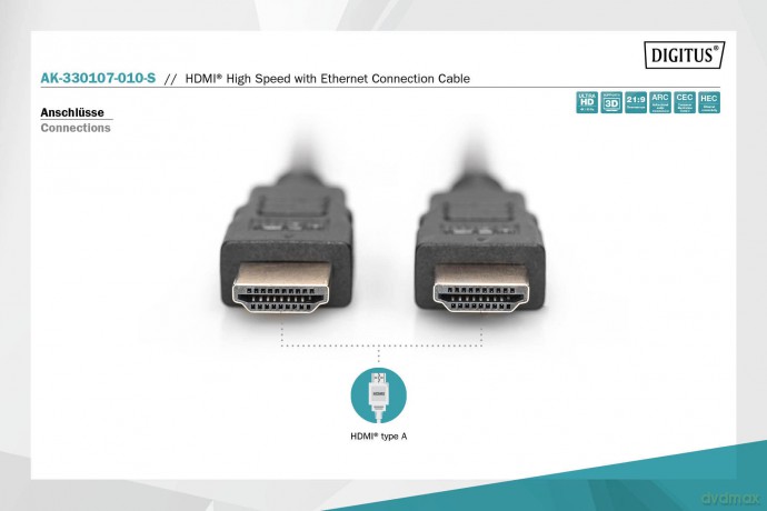 Kabel połączeniowy HDMI HighSpeed z Ethernetem 4K 60Hz UHD Typ HDMI A/HDMI A M/M 1m Czarny