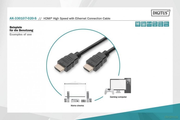 Kabel połączeniowy HDMI HighSpeed z Ethernetem 4K 60Hz UHD Typ HDMI A/HDMI A M/M 2m Czarny