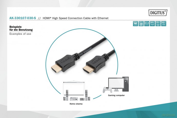 Kabel połączeniowy HDMI HighSpeed z Ethernetem 4K 60Hz UHD Typ HDMI A/HDMI A M/M 3m Czarny