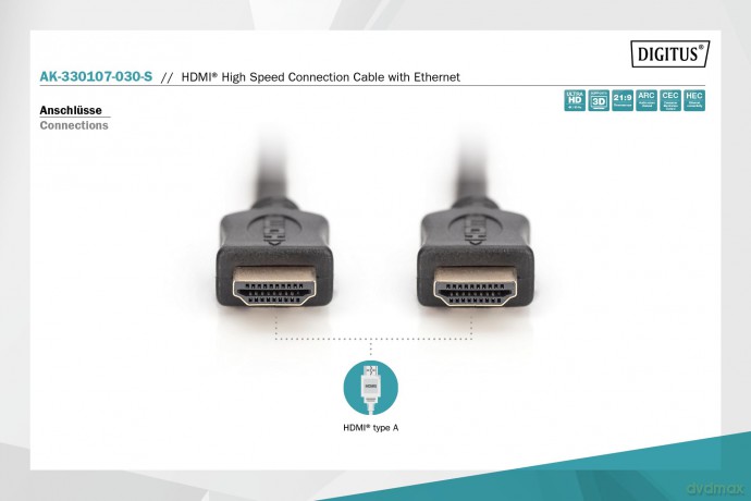 Kabel połączeniowy HDMI HighSpeed z Ethernetem 4K 60Hz UHD Typ HDMI A/HDMI A M/M 3m Czarny