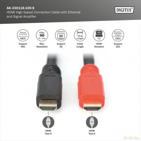 Kabel połączeniowy HDMI HighSpeed z Ethernetem ze wzmacniaczem 4K 30Hz UHD HDMI A/A M/M 10m