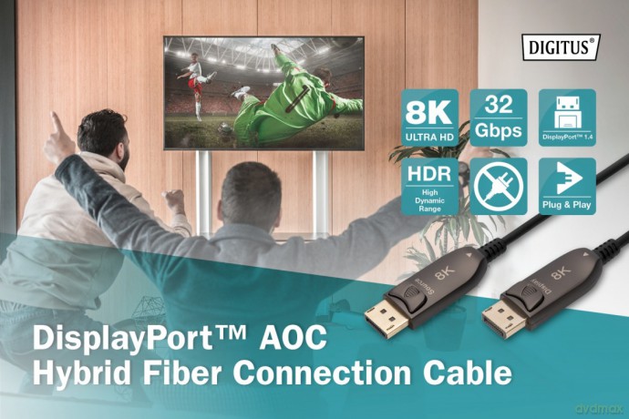 Kabel połączeniowy hybrydowy AOC DisplayPort 1.4 8K/60Hz UHD DP/DP M/M 15m Czarny
