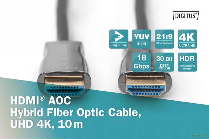 Kabel połączeniowy hybrydowy AOC HDMI 2.0 Premium HighSpeed 4K/60Hz UHD HDMI A/HDMI A M/M czarny 20m