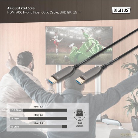 Kabel połączeniowy hybrydowy AOC HDMI 2.1 Ultra High Speed 8K/60Hz UHD HDMI A/HDMI A M/M 15m Czarny